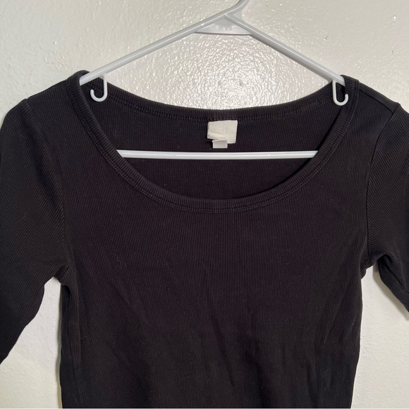 H&M Basics Ribbed Scoop Neck T-Shirt Black M - Picture 4 of 11
